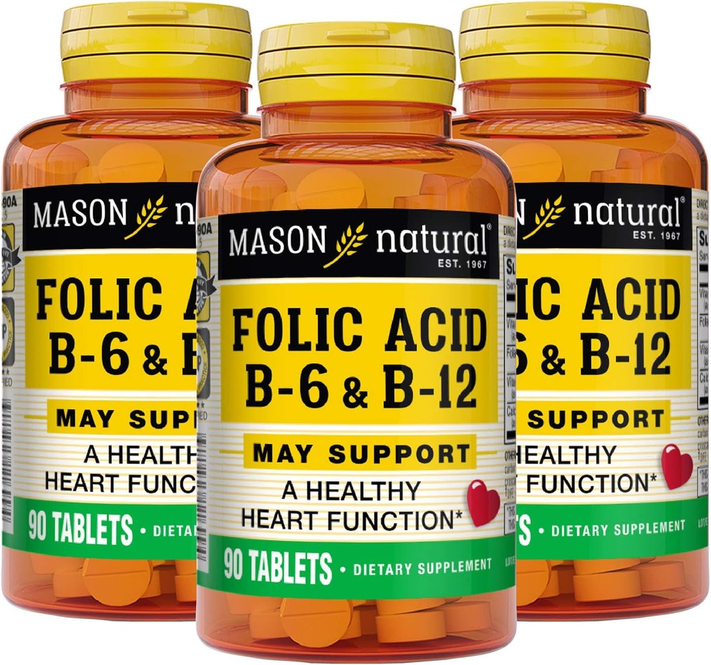 MASON の自然な中心の方式 B6/B12/Folic の酸のタブレット、食事療法の補足は心血管の健康、赤い血球の形成、メタボリック機能、90 の計算を支えます(3)