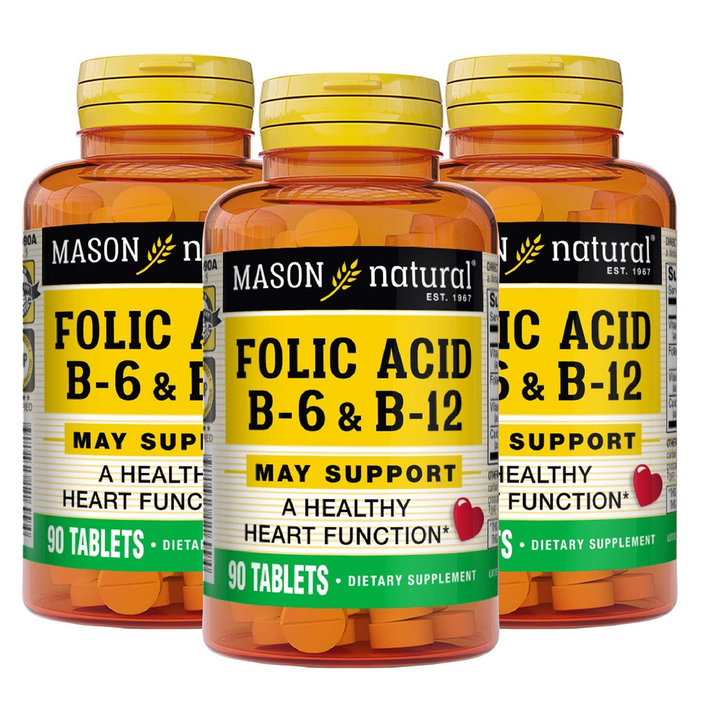 MASON の自然な中心の方式 B6/B12/Folic の酸のタブレット、食事療法の補足は心血管の健康、赤い血球の形成、メタボリック機能、90 の計算を支えます(3)