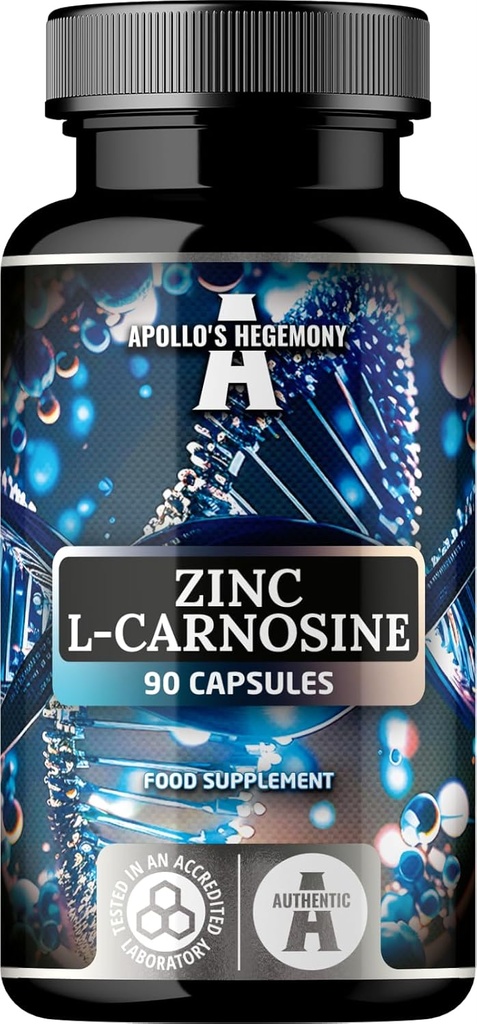 カプセルあたり亜鉛L-カルノシン37.5mg、90ビーガンカプセル、3ヶ月の供給、亜鉛サプリメント、アポロのヘゲモニーによるアミノ酸ベータアラニン。