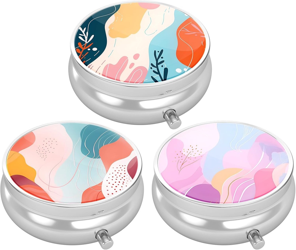 3パックの丸薬箱、財布のための小さい丸薬の箱及びポケット、かわいい旅行薬のオルガナイザー、ビタミン、薬、魚油及び補足、芸術様式パターンを握る携帯用薬の容器のホールダー