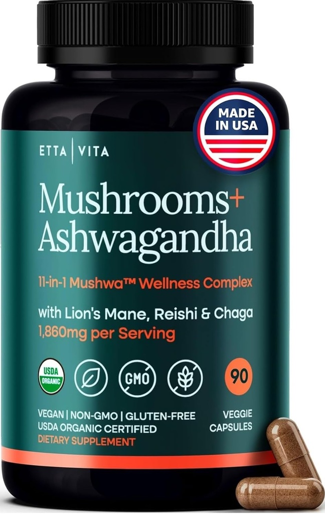 USDAの有機ライオンのマネの補足はAshwagandha、Chaga、Reishi、Cordyceps、トルコの尾(18,600mg/serv)焦点の補足として10xの適応性のきのこの複合体-エネルギー、免除及びNootropic