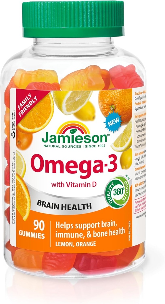 Jamieson Omega-3 Gummies、家族フレンドリー、分類されたフルーツの味、90の計算