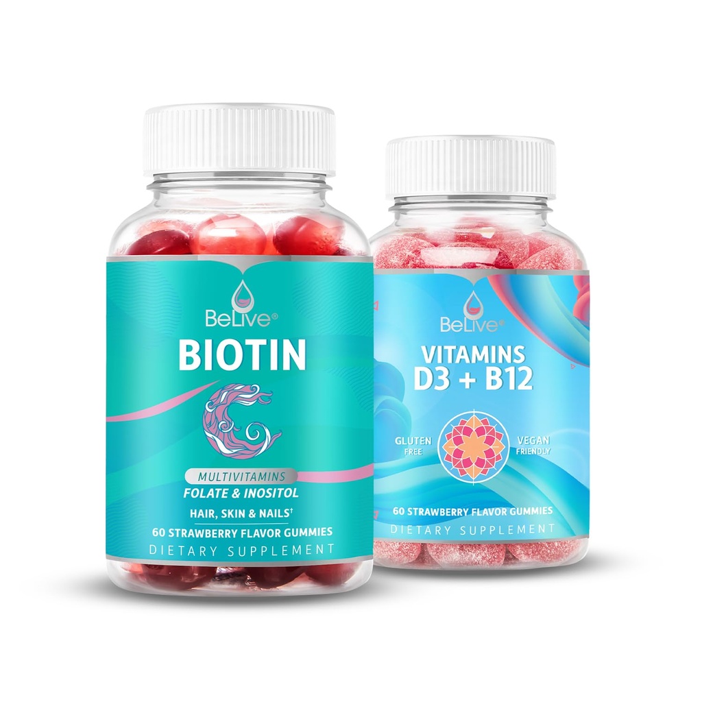 BeLive BiotinおよびMultivitamin D3及びB12は毛の成長、健康な皮及び釘、高められた骨及び筋肉強さ、炉の健康およびエネルギーのために束ねます