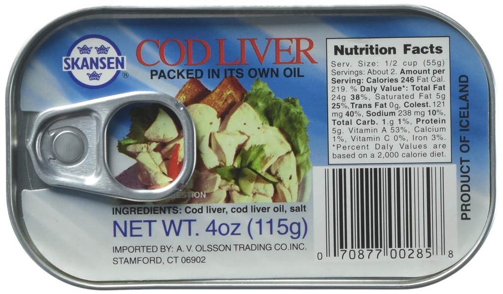 独自の油(115g)に詰められたSkansen Codのレバー