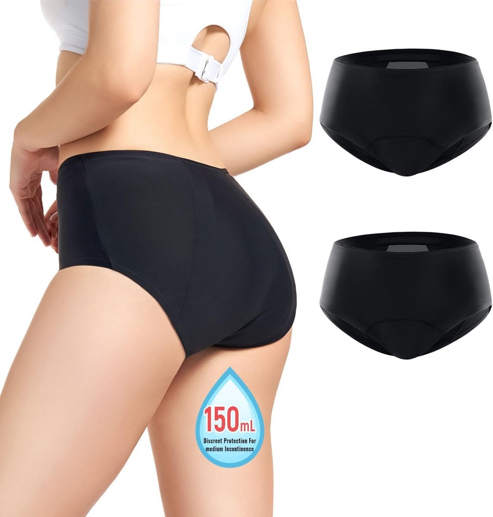 Carer Incontinence Underwear for Women 150ml High Absorbent Leak Proof Underwear Washable Women’s Incontinence Briefs for Women Incontinence Period Postpartum Leakage Protective Panties 2pcs-M