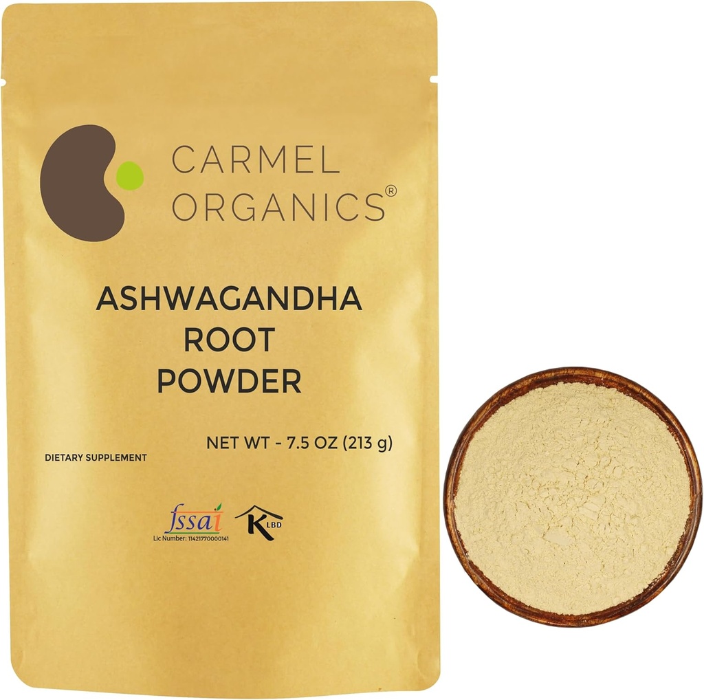 CARMEL ORGANICS Ashwagandhaの根の粉7.5 Ounce、非GMO及びグルテンフリー、自然、withania Somnifera、インドのファーマーから直接供給される加えられた防腐剤無し