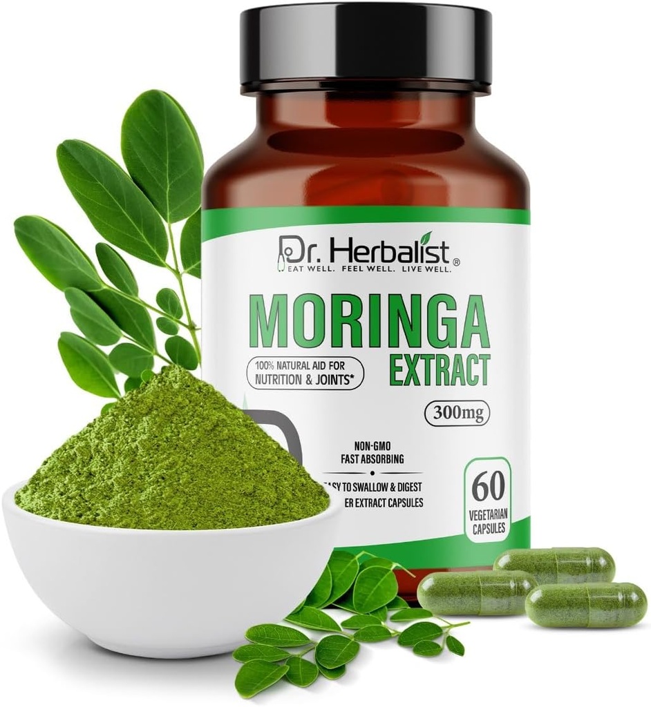 Dr. Herbalist Moringa Oleifera Extract 300mg – 60ビーガンカプセル | 10:1 (3,000mg未加工葉Eq) | 最大強度スーパーフードサプリメント