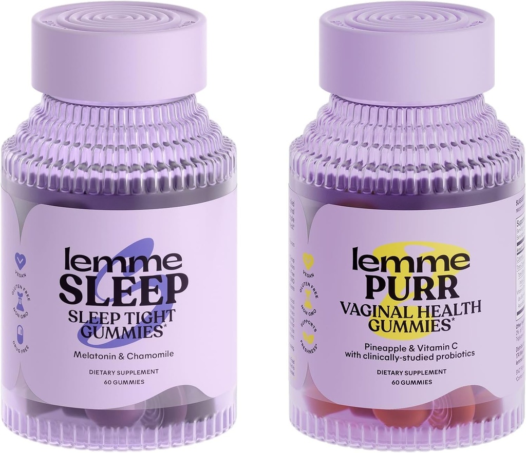 Lemme Sleep & Purr Bundle - スリープ・グミー、ドラッグ・フリー・ナイトタイム・エイド&Purr Vaginal Probiotic Gummies for Women - グルテンフリー、ゼラチン・フリー、非GMO - 60 カウント 各