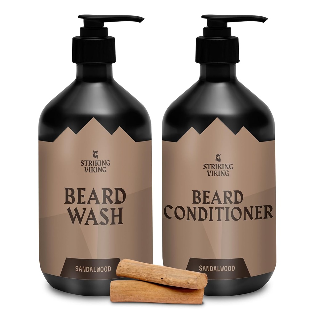 Striking Viking Beard Care Set(Sandalwood) - パラベン&硫酸塩 ジョジョバオイルとの無料シャンプー - すべてのベアードタイプ(10オンス/ボトル)のための深いクリーン
