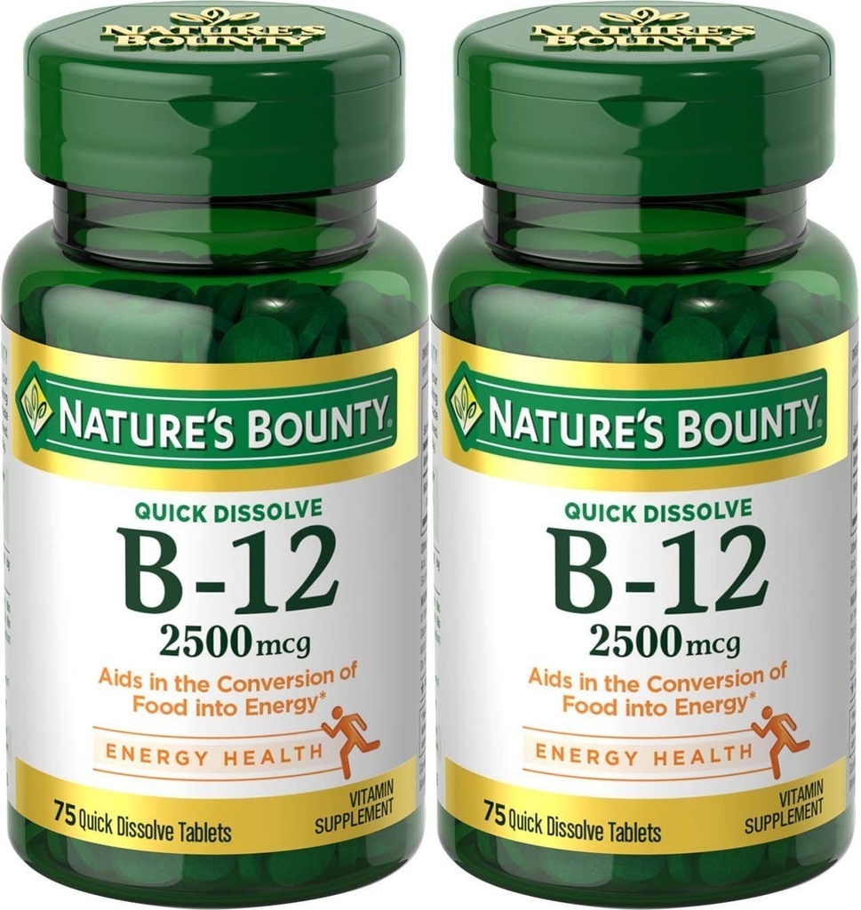 Natures Bounty Vitamin B-12、クイックディスソルブ、2500 mcg、ナチュラルチェリー味75カラット(2パック)