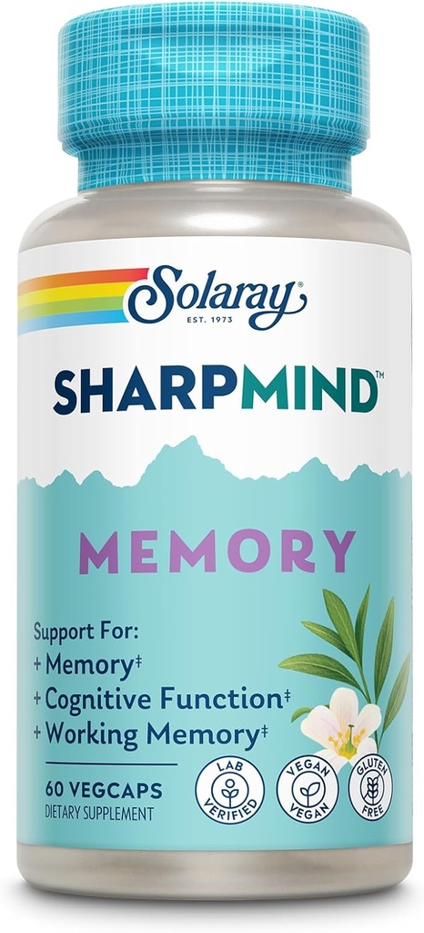 SOLARAY SharpMind Memory Formula - 記憶と焦点のための脳サプリメント - Cognivia、Gotu Kola&Chagaキノコサプリメント - 銀杏Biloba代替 - 60日間保証 - 30サービング、60ベジキャップ