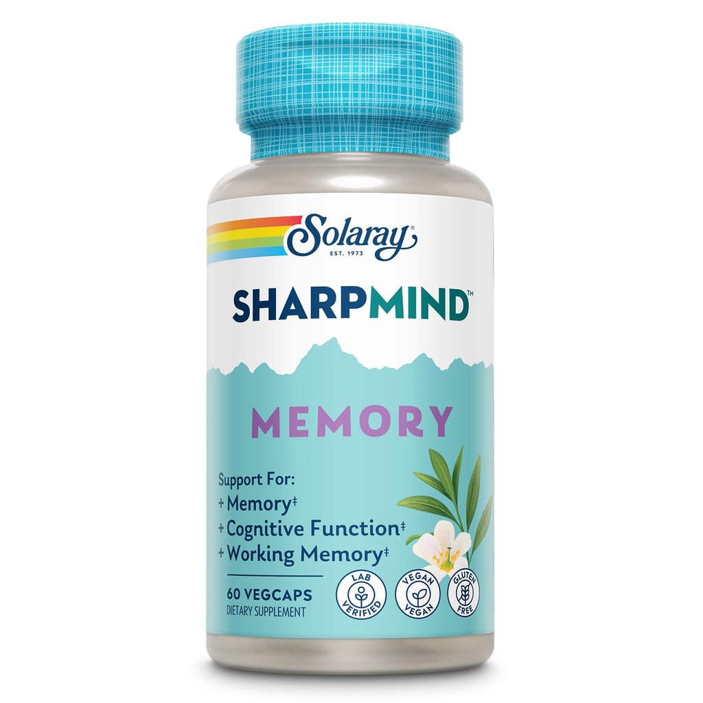 SOLARAY SharpMind Memory Formula - 記憶と焦点のための脳サプリメント - Cognivia、Gotu Kola&Chagaキノコサプリメント - 銀杏Biloba代替 - 60日間保証 - 30サービング、60ベジキャップ