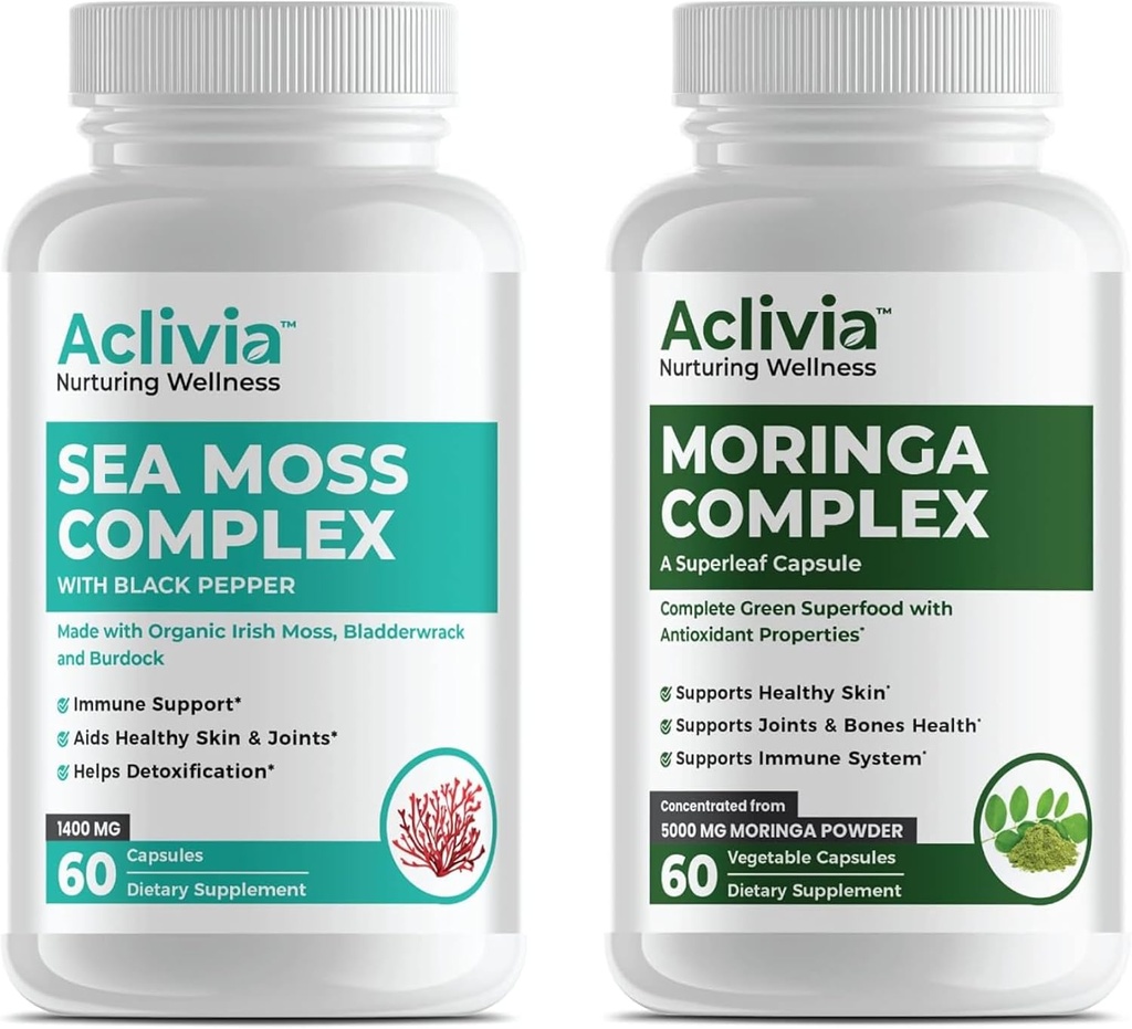オーガニックアイリッシュシーモス&モリンガバンドル - ブラッドダーラック、ブルドックルート&バイオパリン+ Oleiferaリーフ&シードエキス5000mg - 完全なスーパーフードコンプレックス - 60カウントそれぞれ