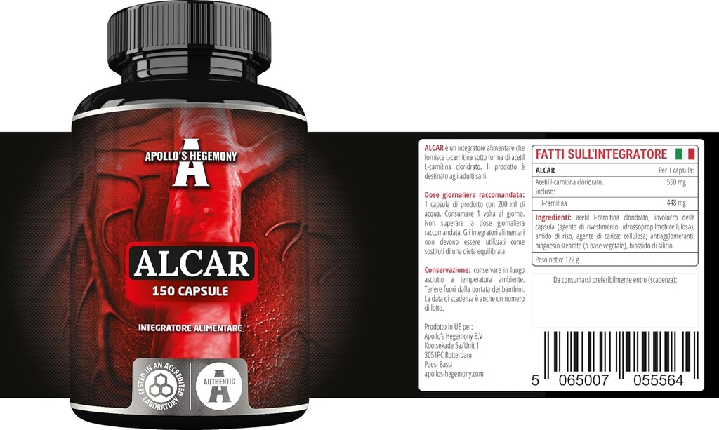 APOLLO'S HEGEMONY のアセテート L カルニチン HCL 550 mg、ALCAR 150 のビーガンカプセル、5 か月の供給、高力アミノ酸の補足、サポート認知機能及びエネルギー レベル