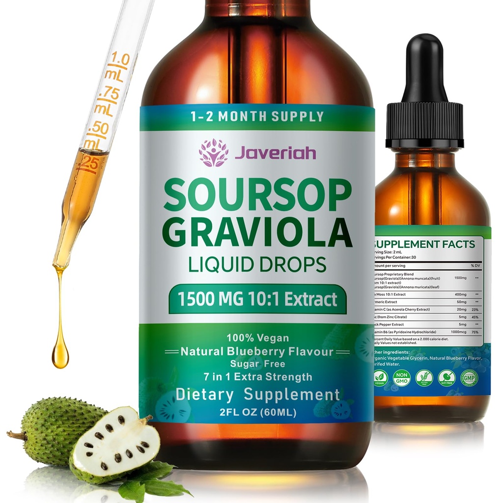 Soursop Graviolaの液体は海のMossのエキス、細胞サポート及び再生のためのSoursopのビターの液体、免除、レバー、酸化防止剤、Granviolaの葉のエキス2か月の供給60MLと補います