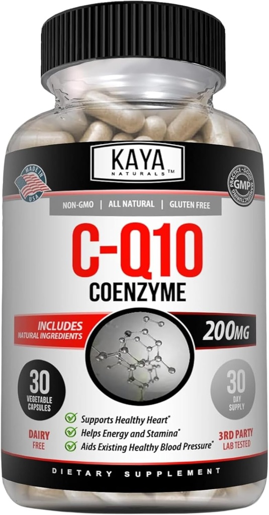 Kaya Naturals - CoQ10パワー抗酸化サプリメント - 心臓の健康と免疫機能のエイド - 毎日のセルラーとエネルギーの生産を回復 - 30 Veggieカプセルコ-Q10