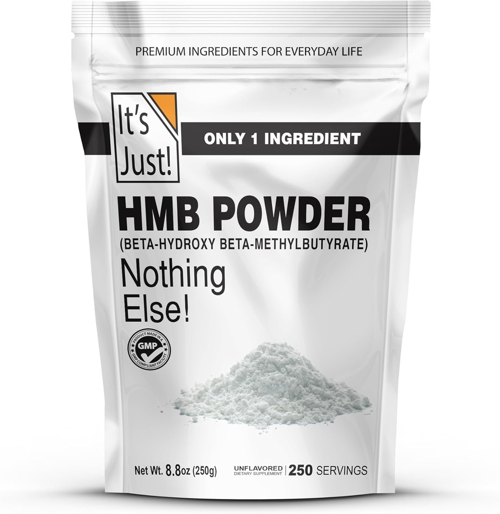 It's Just! - HMB Powder, 250g, Beta-Hydroxy Beta-Methylbutyrate, as Calcium HMB, Batch Tested Gluten Free, Non-GMO, Heavy Metal Tested, Keto Friendly (Unflavored, 250g)