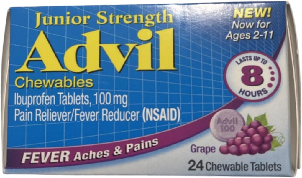 AdvilのジュニアChewable Ibuprofenのタブレット、Grape 100mg、24のタブレットそれぞれ(4のパック)