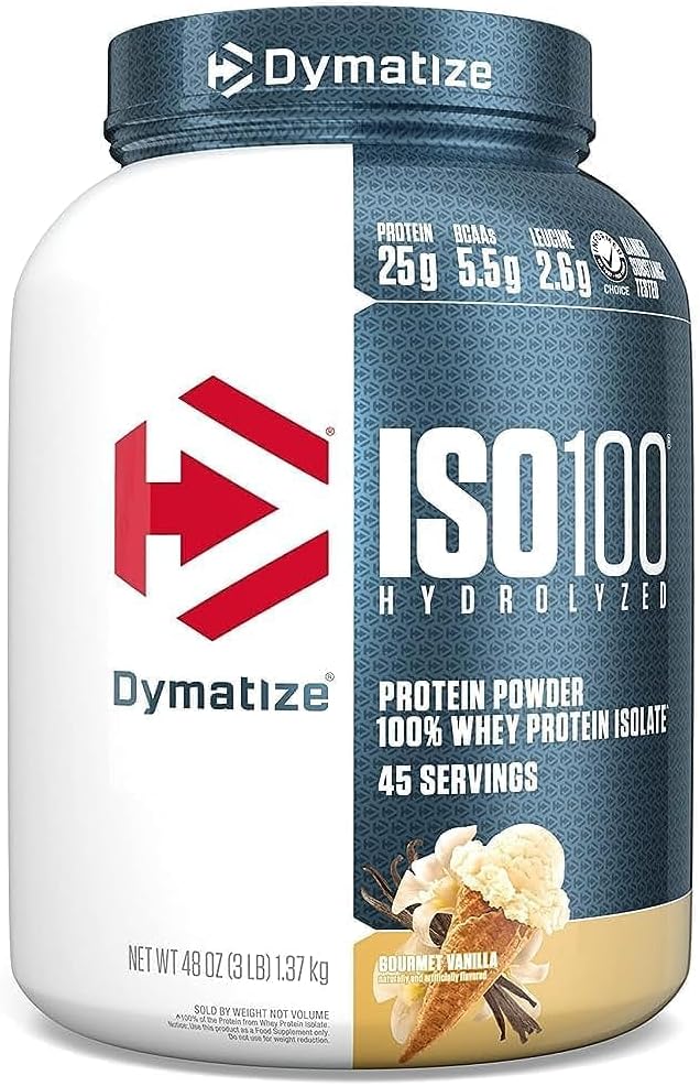 Dymatize ISO 100の乳白色蛋白質の粉の隔離剤、グルメバニラ(45のサービング)