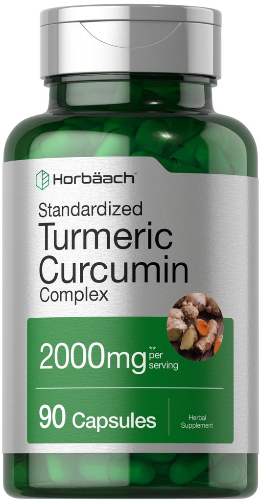 ホルバハチ ターメリック クルクミン サプリメント 2000mg | 90 カプセル | ブラックペッパーのコンプレックス | 非GMO、グルテンフリー