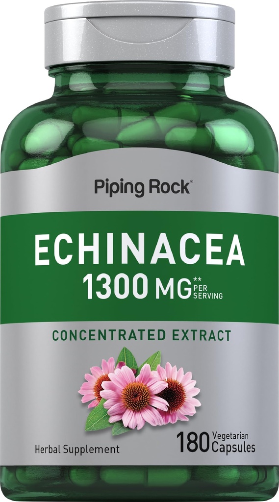 パイピングロックエキナセアエキスカプセル1300mg | 180カウント | ハーブサプリメント | ベジタリアン・グルテンフリー・非GMO