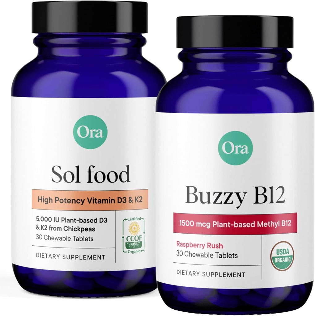 Ora Organic Vitamin D3 5000IU + K2 & ビタミンD3 2000IU バンドル: ビーガンビタミンDから リチェンとK2からキッカパス、30 Chewable錠+ ビーガンビタミンDから骨の健康、30ビーガン錠