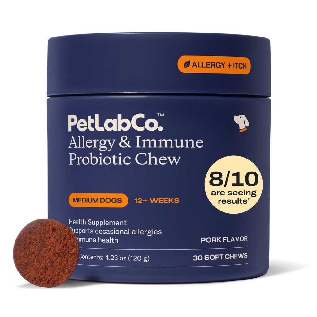 PetLab Co. 犬のためのアレルギー&免疫毎日のプロバイオティクス。 Yeast Production、Seasonal Allergies、Intermittent Itchiness、Gut&Digestive Health for Middle size Dogs、パッケージング May Varyをサポート