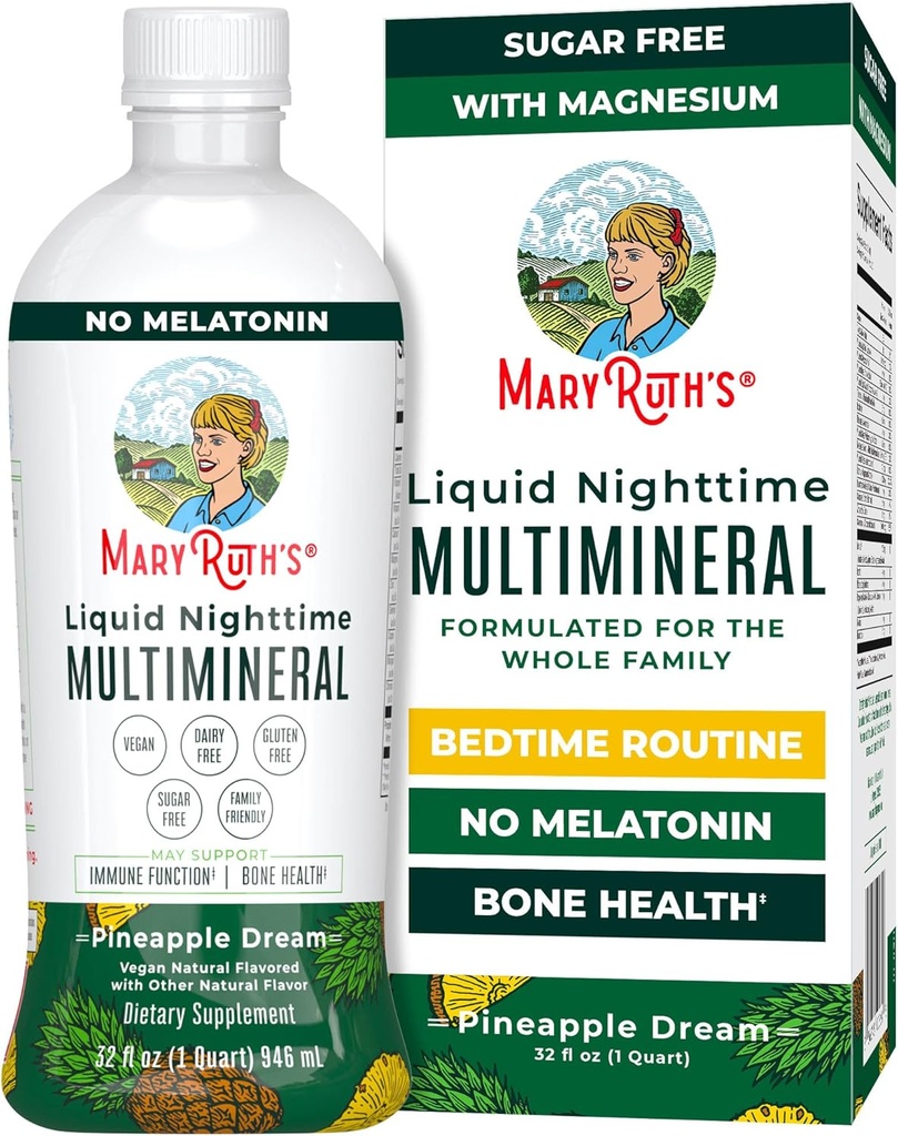 MaryRuth Organics Liquid Nighttime Multimineral | NO Melatonin | Magnesium Citrate | Calcium | Zinc | Vitamin D3| Available in 4 Flavors | Vegan | Sugar Free | Gluten Free | 32 Oz