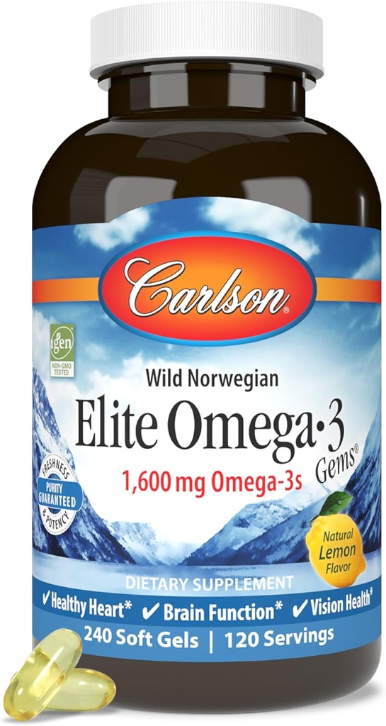 カールソンエリートオメガ3宝石、1600mg、レモン風味、240Softgels
