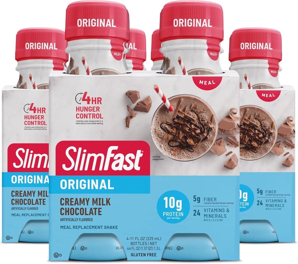 SlimFastミール交換シェイク、オリジナルクリーミーミルクチョコレート、プロテインを飲む準備ができて10g、11 Fl。 Ozボトル、4カウント(パッケージ3)(5月Vary)