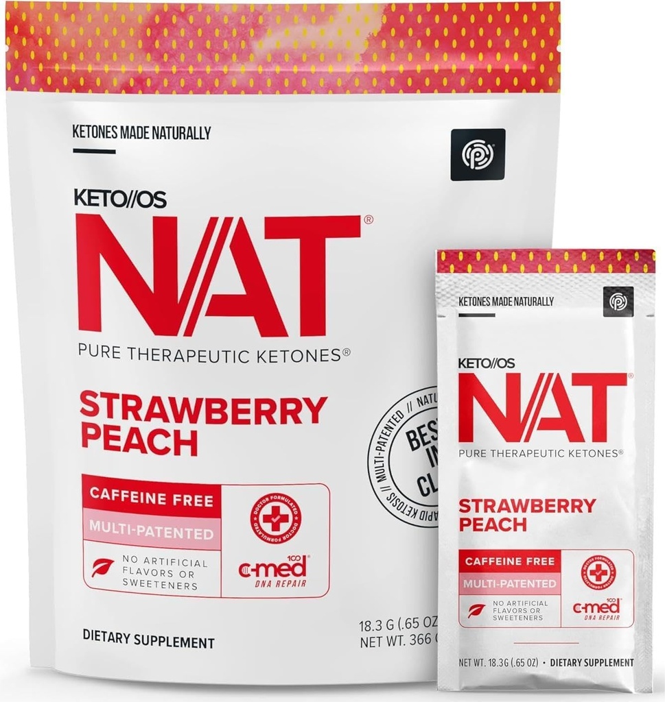 PRÜVIT OS NAT Strawberry Peach Keto Supplements - カフェインフリー - 男性と女性(20カウント)