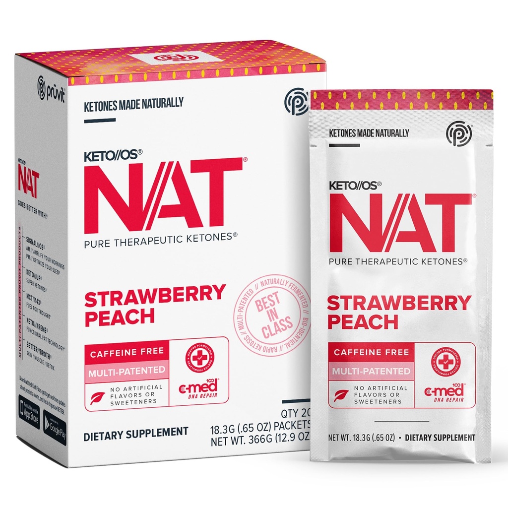 PRÜVIT OS NAT Strawberry Peach Keto Supplements - カフェインフリー - 男性と女性(20カウント)