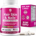 1 Body Hair Skin and Nails Vitamins with Biotin – Hair Growth Supplement for Women & Men with 26 Vitamins, Minerals & Herbal Extracts – Stronger Hair, Healthy Skin & Nails – 60 Vegan Capsules