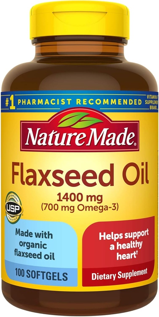 Flaxseed Oil 1400 mg Softgels, 100 Count for Heart Health