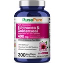 NusaPure Echinacea ゴールデンシール 200mg, (エキストラ 10:1, 2,000mg に相当), 200mg, (エキストラ 4:1, 800mg に相当) - 2800mg 300 Veggie キャップ (ベジタリアン, GMO, ビーガン)