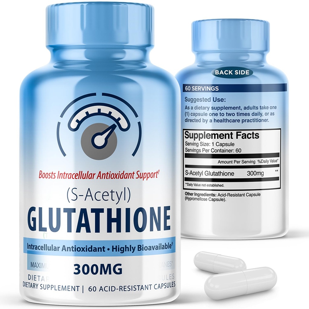 SアセチルL-グルタチオン300mg - 60の酸抵抗のカプセル、高いBioavailability Sのアセチルのグルタチオンは肝臓及び皮の健康、補足の酸化防止サポートカプセルのための補足します