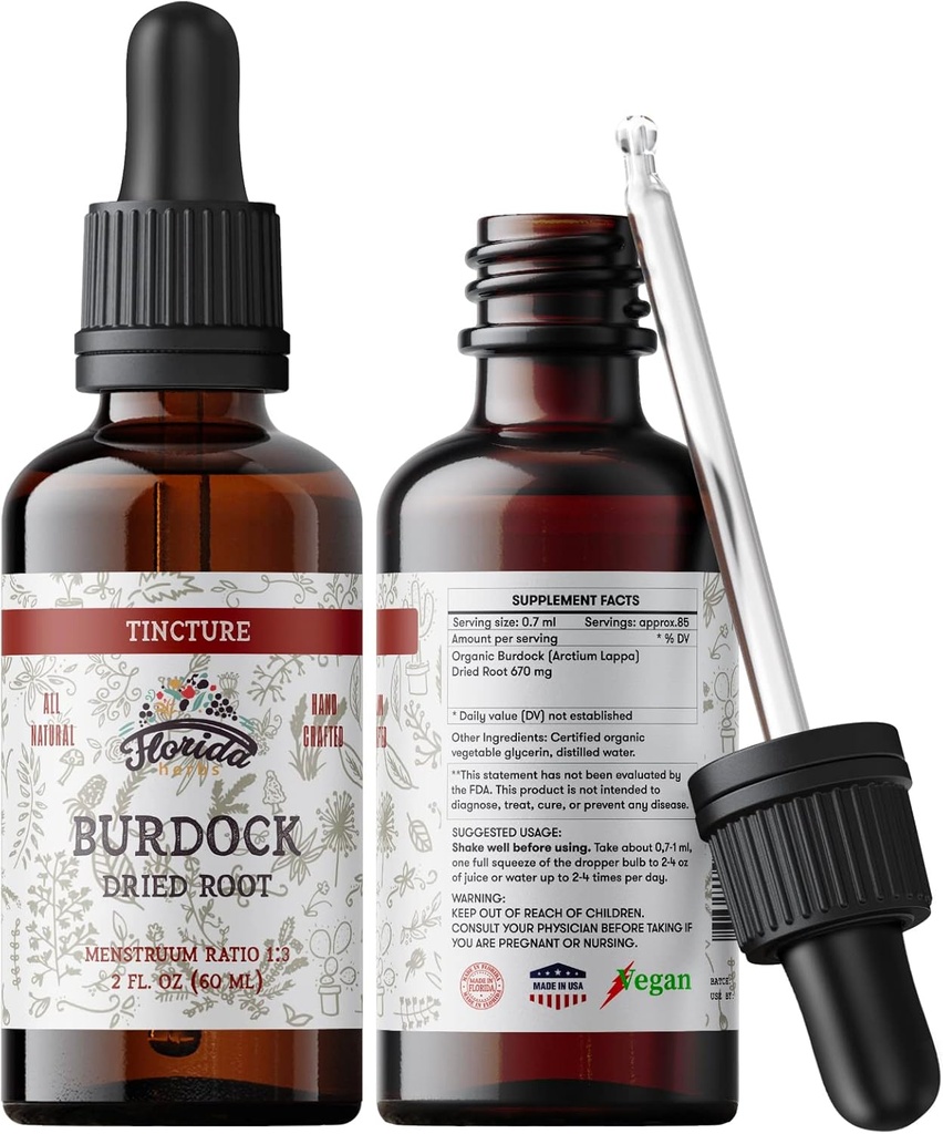 Burdockのチンキ、有機性Burdockのエキスによって乾燥される根(アルクチウムLappa)のBurdockの低下、冷間出版物の有機性野菜Glycerin 2のoz、670のmgの非GMO