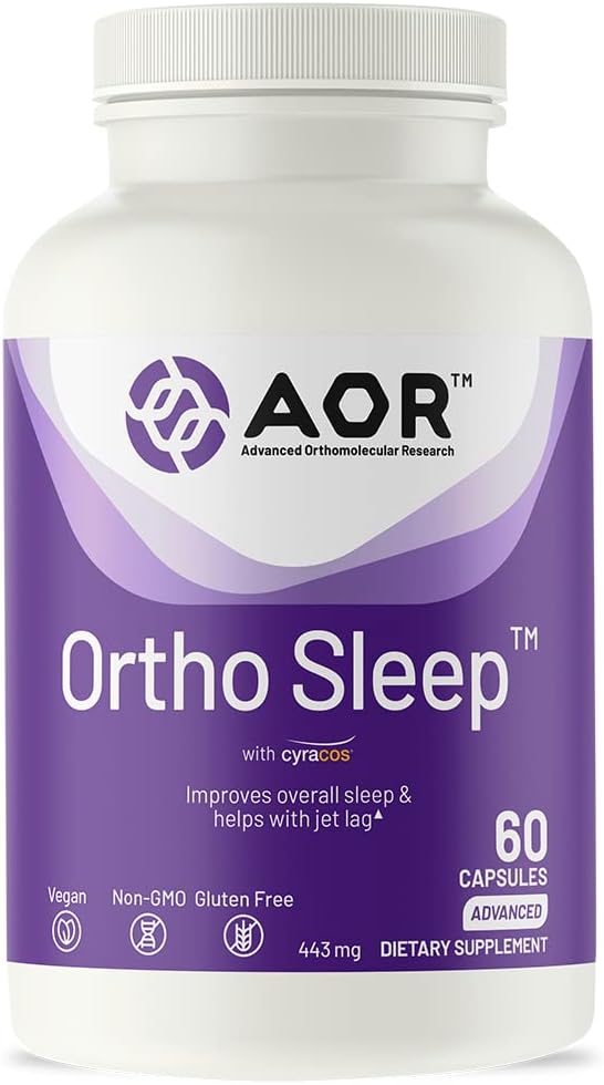 AOR, Ortho Sleep, 全体の睡眠を改善 & ジェットラグとヘルプ, GABAと自然なサプリメント, メラトニン, L-テアニン, ビーガン, 30 サービング (60 カプセル)
