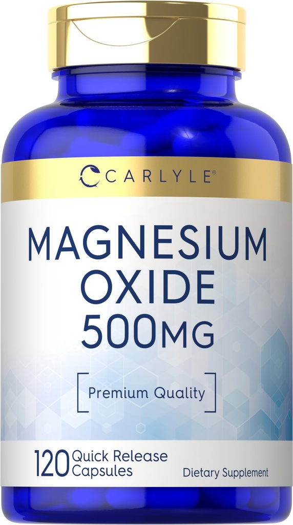 キャリールマグネシウム酸化物500mg | 120カプセル | プレミアム品質 | 非GMOとグルテンフリーサプリメント