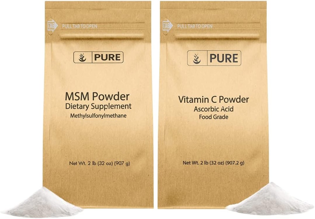 PUREの元のINGREDIENTSのビタミンCの粉及びMethylsulfonylmethane MSMの粉の束、2つのlb)常に純粋で、食事療法の補足