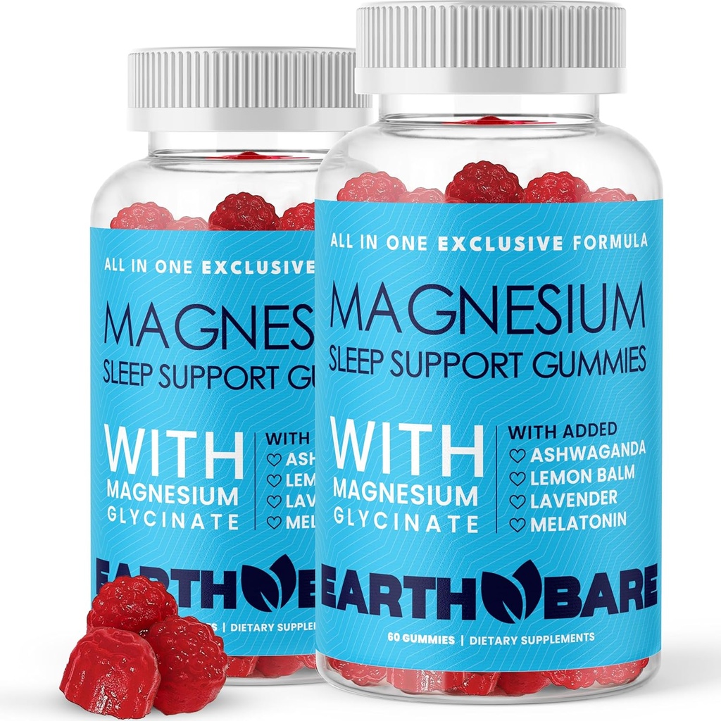 Sleep Gummies with Magnesium Glycinate, Melatonin, Ashwagandha, and Lavender – Extra Strength Sleep Support Gummies, Magnesium and Melatonin Supplement, 120 Count, 2 Month Supply