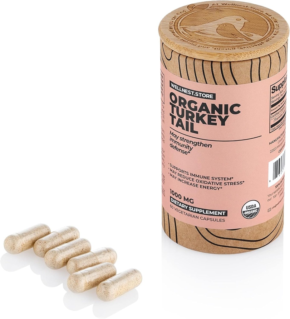 トルコテールオーガニックマッシュルーム(Trametes Extract)60ベジギーキャップ - 免疫サポートサプリメント。 Gut + Boostsエネルギーの有益な細菌の成長を促進