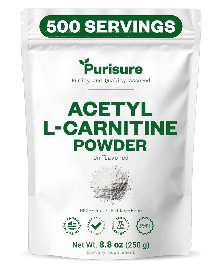 PurisureのアセチルLカルニチンの粉、250g、ALCARの粉、アミノ酸の補足、よりよい認知の性能のためのアセチルLカルニチンの補足および筋肉Enduranceのグルテンフリー、非GMO、500のサービング