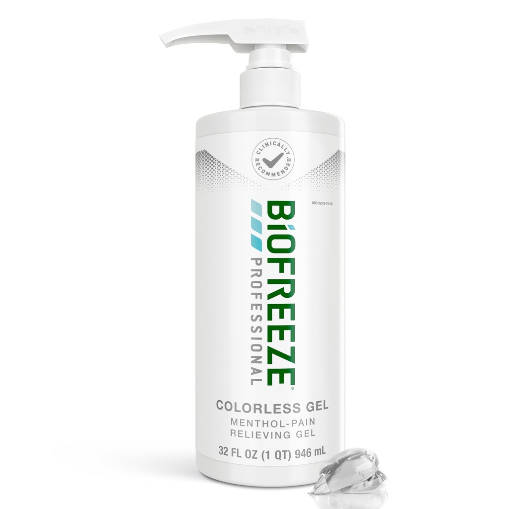 Knee、首、ヒップ、接合箇所、肩、及び簡単なバックアッシュのためのBiofreezeの専門のゲルの痛みの軽減、痛みの軽減、痛みの軽減、無色のメンソールのゲル32 Fl Oz