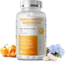 Triple Magnesium Complex - Magnesium Glycinate, Taurate & Malate Supplement with Omega3, Ashwagandha, GABA for Sleep, Brain Heart & Muscle Support - High Absorption and Gentle, Vegan, 120 Capsules