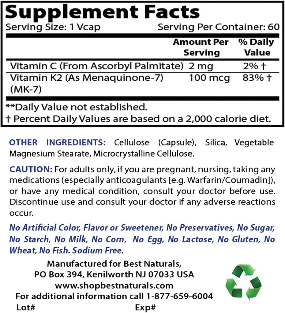 ベストナチュラルズ MK-7 100 mcg&ケルセチン with Bromelain