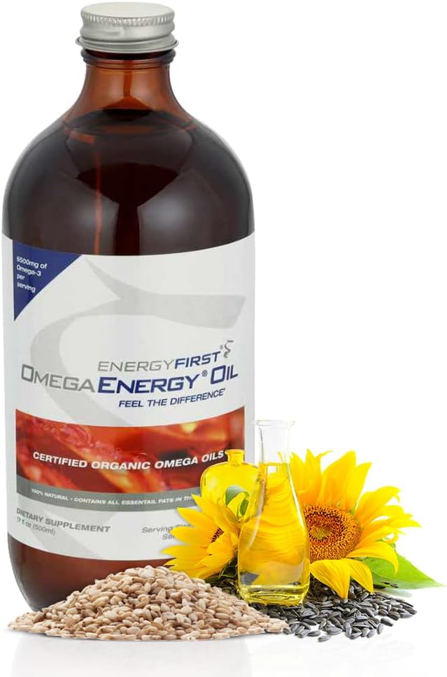 エネルギーファーストオメガエナジーオイル - Omega 3&6 亜麻仁、ヒマワリ、セサメ&カボチャシードオイル、ビーガン抗酸化剤&12oz