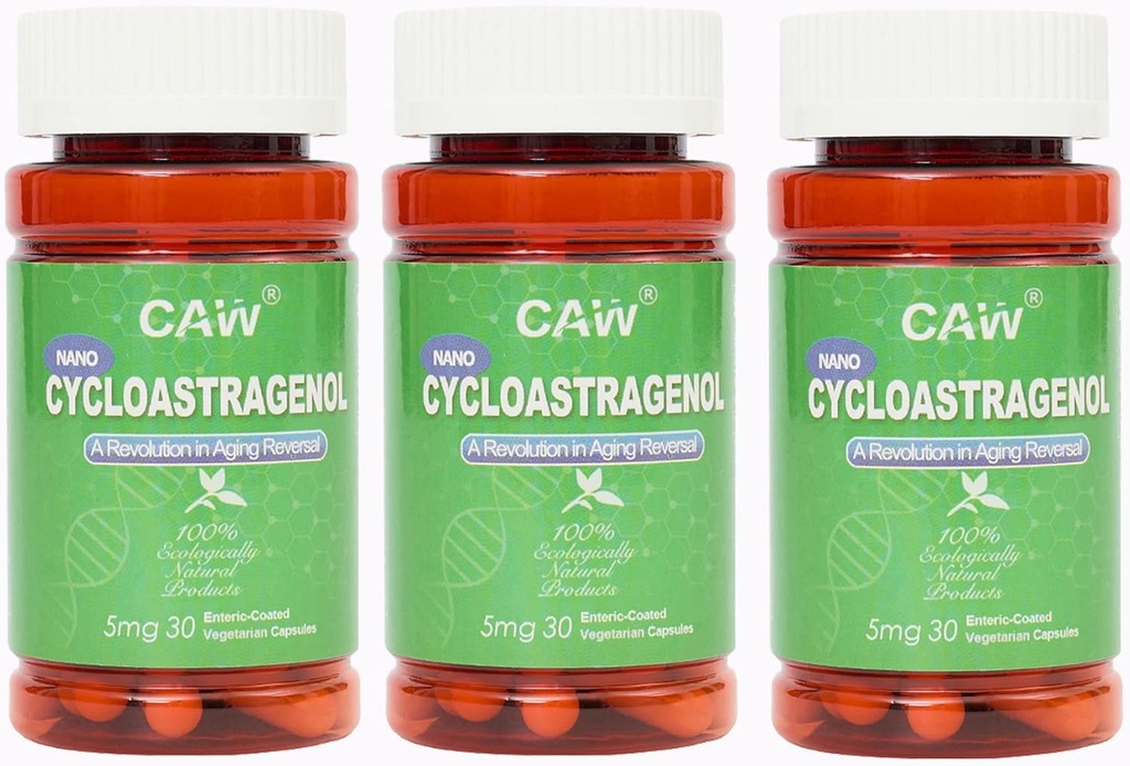 CAWナノCycloastragenol 98% 5mg 30キャップ | アンチエイジングTelomere Plus | 米国製非GMO | より良い吸収 | 腸上塗を施してあるベジタリアンカプセル 3 ボトル