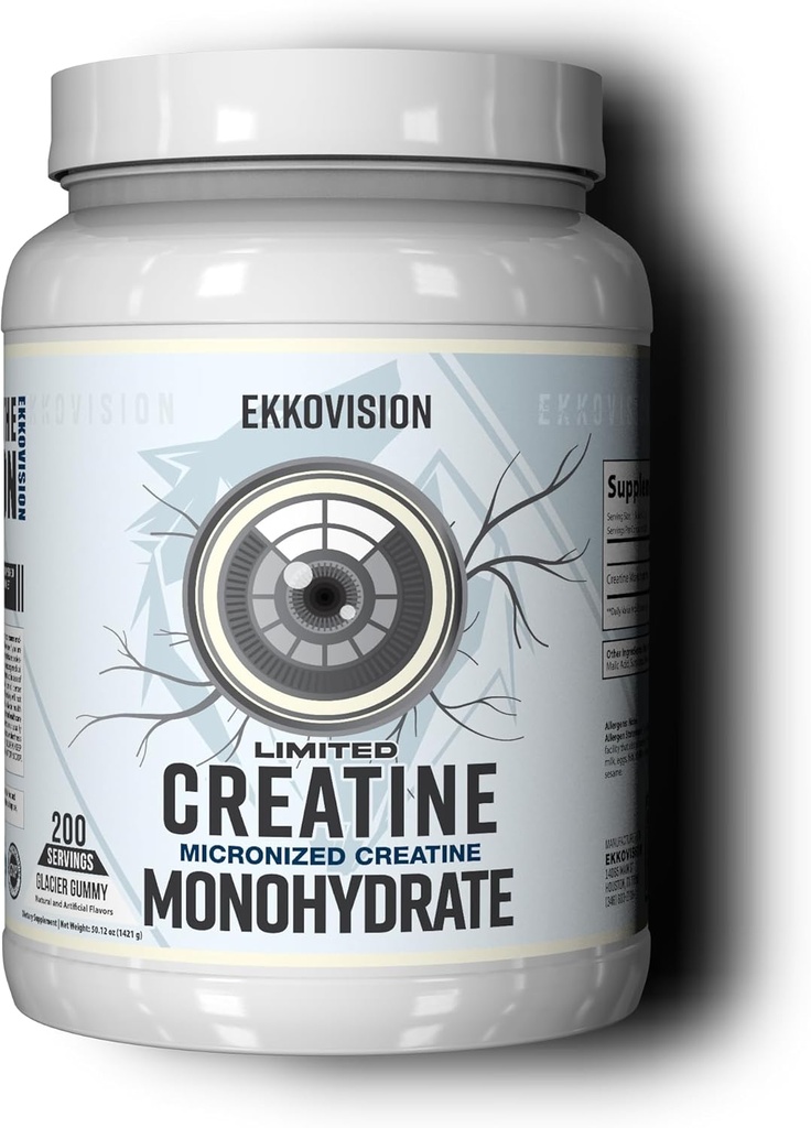 Ekkovision のクレアチンの Monohydrate の粉、Micronized の氷河の Gummy、人及び女性のための前ワークアウト及びポストのワークアウトの補足、エネルギー サポート、シェイクスムージー及び飲料、200 のサービングで混合すること容易