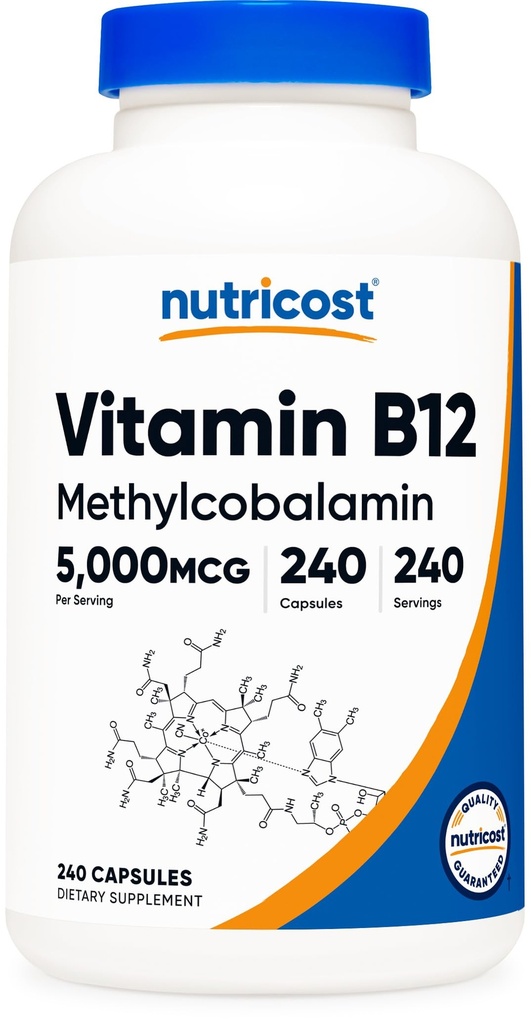 NutricostビタミンB12(メチルコバラミン)5000mcg、240カプセル - ベジタリアンキャップ、非GMO、グルテンフリーB12サプリメント
